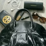 Furla black moc-croc embossed leather Alma-type handbag, view 29