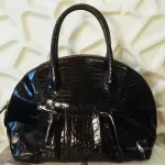 Furla black moc-croc embossed leather Alma-type handbag, view 2