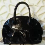 Furla black moc-croc embossed leather Alma-type handbag, view 7
