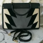 Furla tricolour black, ivory and grey leather and suede two-way bag, view 2