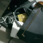 Furla tricolour black, ivory and grey leather and suede two-way bag, view 26