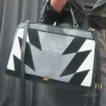 Furla tricolour black, ivory and grey leather and suede two-way bag, view 32