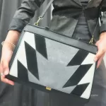 Furla tricolour black, ivory and grey leather and suede two-way bag, view 33