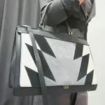 Furla tricolour black, ivory and grey leather and suede two-way bag, view 34