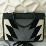 Furla tricolour black, ivory and grey leather and suede two-way bag, view 3