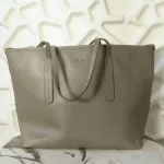 Furla taupe leather open-mouth tote bag, view 2