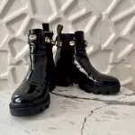 Gucci Trip black patent leather ankle boots with detachable crystal ankle straps, view 2
