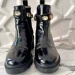 Gucci Trip black patent leather ankle boots with detachable crystal ankle straps, view 3