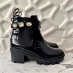 Gucci Trip black patent leather ankle boots with detachable crystal ankle straps, view 4