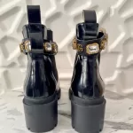 Gucci Trip black patent leather ankle boots with detachable crystal ankle straps, view 5