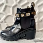 Gucci Trip black patent leather ankle boots with detachable crystal ankle straps, view 6