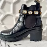 Gucci Trip black patent leather ankle boots with detachable crystal ankle straps, view 7