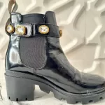 Gucci Trip black patent leather ankle boots with detachable crystal ankle straps, view 8