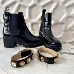 Gucci Trip black patent leather ankle boots with detachable crystal ankle straps, view 11
