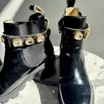Gucci Trip black patent leather ankle boots with detachable crystal ankle straps, view 24