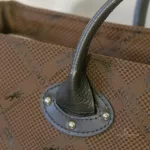 vintage Longchamp Maryvonne brown monogram canvas satchel with black leather trim, view 14