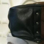 vintage Longchamp Maryvonne brown monogram canvas satchel with black leather trim, view 10