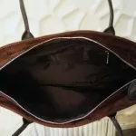 vintage Longchamp Maryvonne brown monogram canvas satchel with black leather trim, view 17