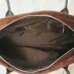 vintage Longchamp Maryvonne brown monogram canvas satchel with black leather trim, view 18