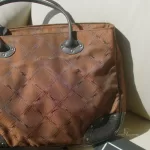 vintage Longchamp Maryvonne brown monogram canvas satchel with black leather trim, view 22