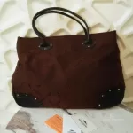 vintage Longchamp Maryvonne brown monogram canvas satchel with black leather trim, view 2