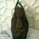vintage Longchamp Maryvonne brown monogram canvas satchel with black leather trim, view 9
