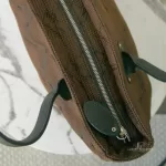 vintage Longchamp Maryvonne brown monogram canvas satchel with black leather trim, view 6