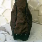vintage Longchamp Maryvonne brown monogram canvas satchel with black leather trim, view 8