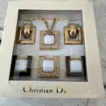 vintage Christian Dior CD interchangeable gold-tone and rhinestone necklace and earrings set, view 5