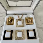 vintage Christian Dior CD interchangeable gold-tone and rhinestone necklace and earrings set, view 6
