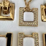 vintage Christian Dior CD interchangeable gold-tone and rhinestone necklace and earrings set, view 8