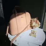 Pre-loved Furla Sandy blush pink Saffiano two-way dome satchel, front view – secondhand designer, NZ