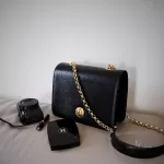 Chloé Vintage Black Epi Leather Jewelry Button Chain Shoulder Bag