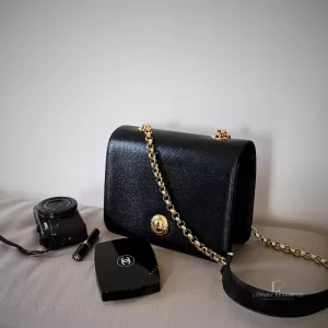 Chloé Vintage Black Epi Leather Jewelry Button Chain Shoulder Bag