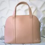 Furla Sandy blush pink Saffiano two-way dome satchel, view 3