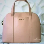 Furla Sandy blush pink Saffiano two-way dome satchel, view 2