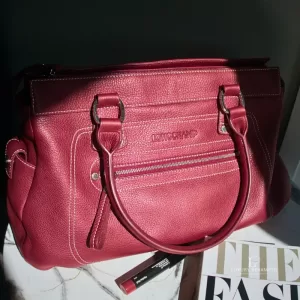 Pre-loved Longchamp x Kate Moss Gloucester red leather satchel, front view – secondhand designer, NZ