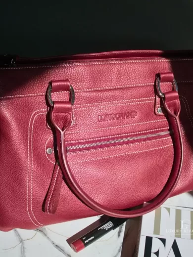 Pre-loved Longchamp x Kate Moss Gloucester red leather satchel, front view – secondhand designer, NZ