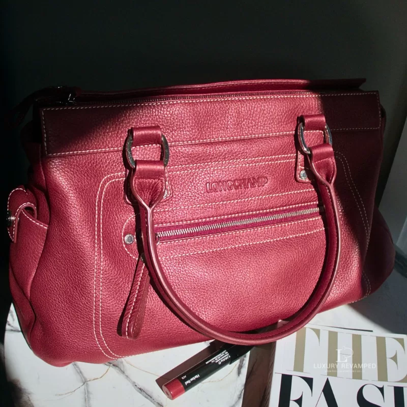 Pre-loved Longchamp x Kate Moss Gloucester red leather satchel, front view – secondhand designer, NZ