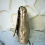 Longchamp LM Metal Collection metallic gold baguette clutch, view 9