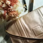 Longchamp LM Metal Collection metallic gold baguette clutch, view 2