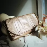 Longchamp LM Metal Collection metallic gold baguette clutch, view 20