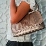 Longchamp LM Metal Collection metallic gold baguette clutch, view 24