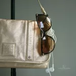 Longchamp LM Metal Collection metallic gold baguette clutch, view 4
