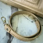 Longchamp LM Metal Collection metallic gold baguette clutch, view 12