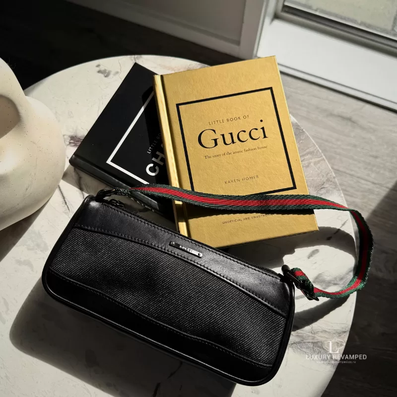 Vintage Gucci Black Denim Web Strap Pochette